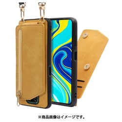 WORK54XMI-YL-MIRDN9S [LOOF SHOULDER-FLIP Xiaomi Redmi Note 9S 用 背面型スマホショルダーケース ロングストラップ＆カードポケット付き ゴールデンイエロー]