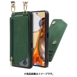 LOOF SHOULDER-FLIP Xiaomi 11T/11T Pro 用 背面型スマホショルダーケース ロングストラップ＆カードポケット付き オリーブグリーン WORK54XMI-GN-XM11T