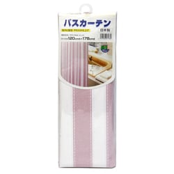 防水・防カビ EVA バスカーテン 120cm幅×178cm丈 ストライプ柄 ピンク BSE-120