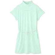 012-3124504-130-1 [ゴルフウェア レディース 鹿の子ダンボールニット リボンベルト 半袖 モックネック スウェット ワンピース サイズ：1 ライトグリーン]