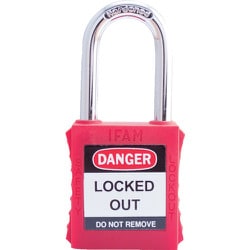 イファム ロックアウト用南京錠 スチール製シャックル 赤 44700