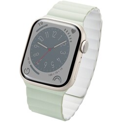 AW-41BDMAGGN [アップルウォッチ バンド Apple Watch SE （第2世代/第1世代）/Series 10/9/8/7/6/5/4/3/2/1 [42 41 40 38mm] シリコン マグネット式 ベルト 耐衝撃 グリーン×ホワイト]