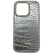 GUHCP14PSHGCRHS [GUESS - PU CROCO CASE WITH METAL CAMERA OUTLINE - SILVER iPhone14 Pro用 ケース]