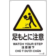 410003 [緑十字 PETボトル再利用標識（4ヵ国語標示） 足もとに注意 450×300mm]