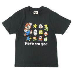 22843120 スーパーマリオ KIDS HERE WE GO Tシャツ BLACK 130サイズ [キャラクターグッズ]