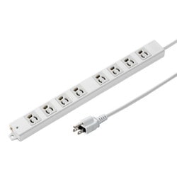 電源タップ マグネット 8個口 3m 3ピン 抜け止め 通電確認ランプ 絶縁キャップ付き RoHS対応 アース端子 ユリア樹脂 固定穴 グレー 簡易ビニールパッケージ TAP-KS8-3