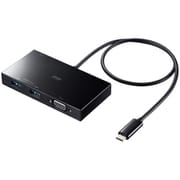 VGA付USB Type-Cハブ Type-C×1/USB A×2 PD100W対応 1080P ケーブル一体型 ケーブル長50cm デュアルディスプレイ出力対応 面ファスナー付き ブラック USB-3TCV1BK