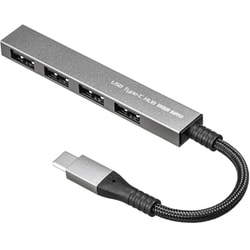 USBハブ ドック USB-CからUSB-A×4ポート USB2.0 スリム コンパクト メッシュケーブル アルミ筐体 バスパワー ケーブル一体型 ケーブル長6cm シルバー USB-S2TCH23MS