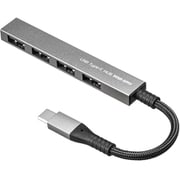 USBハブ ドック USB-CからUSB-A×4ポート USB2.0 スリム コンパクト メッシュケーブル アルミ筐体 バスパワー ケーブル一体型 ケーブル長6cm シルバー USB-S2TCH23MS
