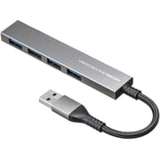 USB3.2/3.1 Gen1 ハブ ドック 5Gbps USB-A×4ポート スリム コンパクト メッシュケーブル アルミ筐体 バスパワー ケーブル一体型 ケーブル長6cm シルバー USB-S3H423MS