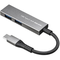 USB3.2/3.1 Gen1 ハブ ドック 5Gbps USB-CからUSB-A×2ポート スリム コンパクト メッシュケーブル アルミ筐体 バスパワー ケーブル一体型 ケーブル長6cm シルバー USB-S3TCH24MS