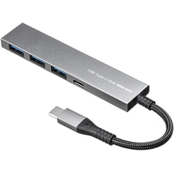 USB3.2/3.1 Gen1 ハブ ドック 5Gbps 4ポート（USB-CからUSB-C×1/USB-A×3） スリム コンパクト メッシュケーブル アルミ筐体 バスパワー ケーブル一体型 ケーブル長6cm シルバー USB-S3TCH50MS