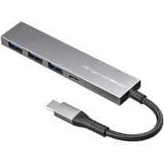 USB3.2/3.1 Gen1 ハブ ドック 5Gbps 4ポート(USB-CからUSB-C×1/USB-A×3) スリム コンパクト メッシュケーブル アルミ筐体 バスパワー ケーブル一体型 ケーブル長6cm シルバー USB-S3TCH50MS