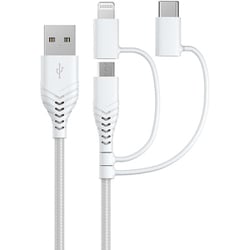 変換アダプター付き 3in1 USBケーブル（microUSB+Type-C+Lightning） MFi認証 高耐久 1.2m ホワイト FCTMCL-JD30