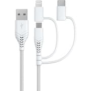 変換アダプター付き 3in1 USBケーブル（microUSB+Type-C+Lightning） MFi認証 高耐久 1.2m ホワイト FCTMCL-JD30