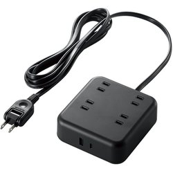 電源タップ 延長コード USB付き タップ 2m （コンセント×4/Type-C×1/USB-A×1） PD対応 ブラック T-U04-4220BK