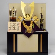兜飾り 兜収納飾り からかみ松 金茶 コンパクト 豪華 一徳作 純金箔押兜 10号 産地岩槻 Koei-502203-B