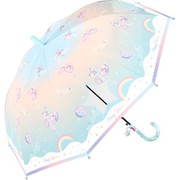子供用傘 女児 メロディユニコーン 55cm ジャンプ式 グラスファイバー骨（親骨） 星型窓付き 星型露先 ミント 563-033