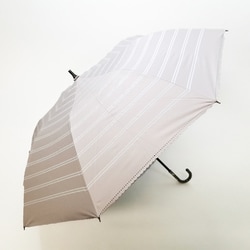 ショートワイド傘 晴雨兼用 55cm UV加工 遮熱/遮光 ストライプボーダー&裾ヒートカット ピンク 27108PK