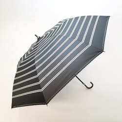 ショートワイド傘 晴雨兼用 55cm UV加工 遮熱/遮光 ストライプボーダー&裾ヒートカット ブラック 27108BK