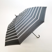ショートワイド傘 晴雨兼用 55cm UV加工 遮熱/遮光 ストライプボーダー&裾ヒートカット ブラック 27108BK