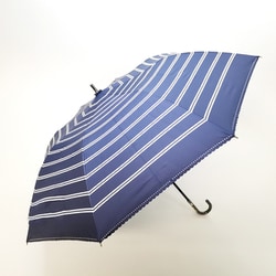 ショートワイド傘 晴雨兼用 55cm UV加工 遮熱/遮光 ストライプボーダー&裾ヒートカット ネイビー 27108NV