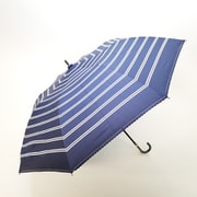 ショートワイド傘 晴雨兼用 55cm UV加工 遮熱/遮光 ストライプボーダー&裾ヒートカット ネイビー 27108NV
