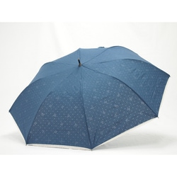 ショートワイド傘 晴雨兼用 55cm UV加工 綿×ポリエステル ドット＆リボン透かし柄 ネイビーホワイト 27379NVWH