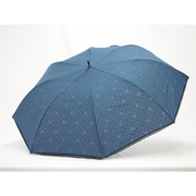 ショートワイド傘 晴雨兼用 55cm UV加工 綿×ポリエステル ドット&リボン透かし柄 ネイビーブラック 27379NVBK
