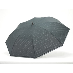 ショートワイド傘 晴雨兼用 55cm UV加工 綿×ポリエステル ドット＆リボン透かし柄 ブラックホワイト 27379BKWH