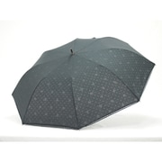 ショートワイド傘 晴雨兼用 55cm UV加工 綿×ポリエステル ドット&リボン透かし柄 ブラックホワイト 27379BKWH