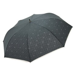 ショートワイド傘 晴雨兼用 55cm UV加工 綿×ポリエステル ドット＆リボン透かし柄 ブラックブラック 27379BKBK