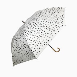 ショートワイド傘 晴雨兼用 55cm UV加工 遮熱/遮光 CC 星柄プリント 竹手元 オフホワイト 27386OW