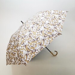 ショートワイド傘 晴雨兼用 55cm UV加工 遮熱/遮光 CC ゴージャスフラワー柄プリント 竹手元 ベージュ 27389BE