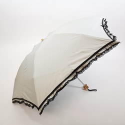 3段折りたたみ傘 晴雨兼用 50cm UV加工 遮熱/遮光 裾フリル&レース コンパクト オフホワイト 27518OW