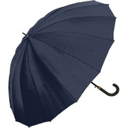 長傘 紳士 16本骨 グレーストライプ 65cm ジャンプ式 グラスファイバー骨(親骨) ネイビー 413-003