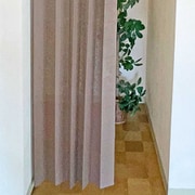 パタッとたためるカーテン 100×250cm 花とストライプ柄 ブラウン