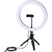 LED リングライト 直径30cm 三脚 スタンド 46cm 10段階調光 ライト 3色モード USB-A コネクタ ケーブル長2m スマホホルダー付 ブラック DE-L08BK