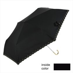 折りたたみ傘 晴雨兼用 遮光プチリボン刺繍ミニ 50cm 手開き式 UVカット加工 遮光 遮熱 安全ろくろ ブラック 23561
