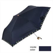 折りたたみ傘 晴雨兼用 遮光レモン刺繍ミニ 50cm 手開き式 UVカット加工 遮光 遮熱 安全ろくろ ネイビー 23601