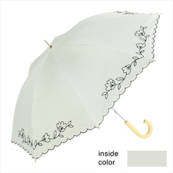 日傘 長傘 晴雨兼用 遮光花刺繍 50cm 手開き式 UVカット加工 遮光 遮熱 オフホワイト 23612