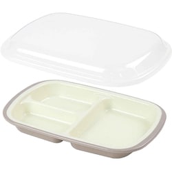 楽弁 角型 プラスチック ランチプレート フタ付き ベージュ