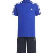 トレイン エッセンシャルズ AEROREADY スリーストライプス レギュラーフィット トレーニング上下セット ECM35 IC5669 Top:ルシッドブルー/ホワイト Bottom:レジェンドインク/ホワイト J140サイズ [スポーツウェア 上下セット ジュニア]