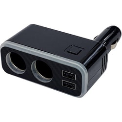 DC充電器 2連ダイレクトソケット USB-A2ポート 4.8A レインボーライト付き KX-235