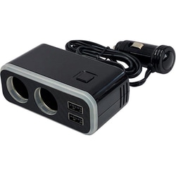 DC充電器 2連セパレートソケット USB-A2ポート 4.8A レインボーライト付き KX-236