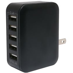 軽量 AC充電器 最大出力2.4A USB-A×5 スマートIC搭載 5台同時充電可能 黒 IPA-60U2/BK