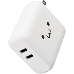 モバイルバッテリー コンセント一体型 5000mAh 12W 出力（USB A ×2） 2台同時充電可 PSE認証充電器 ホワイトフェイス DE-AC06-5000WF