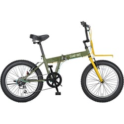折りたたみ自転車 ワイルダーFDB206 20インチ 外装6段変速 前後Vブレーキ 極太2.8タイヤ 標準装備 キャンプアウトマットオリーブ YG-1250