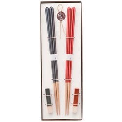 Haze ヘイズ 箸 食洗機対応 18cm 箸置き セット NV × RD ギフトセット 日本製 029252