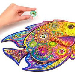ユニドラゴン UNIDRAGON 木製フィギュアパズル シャイニング・フィッシュ Shining Fish Puzzle, High-Quality Wooden Fish Puzzle - Unidragon